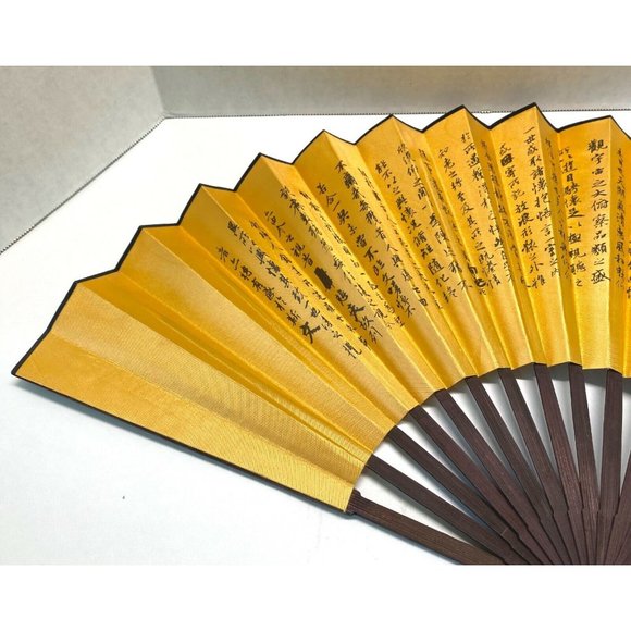 Vintage Chinese Folding Hand Fan Asian Village Scene 22" Span - Picture 8 of 10
